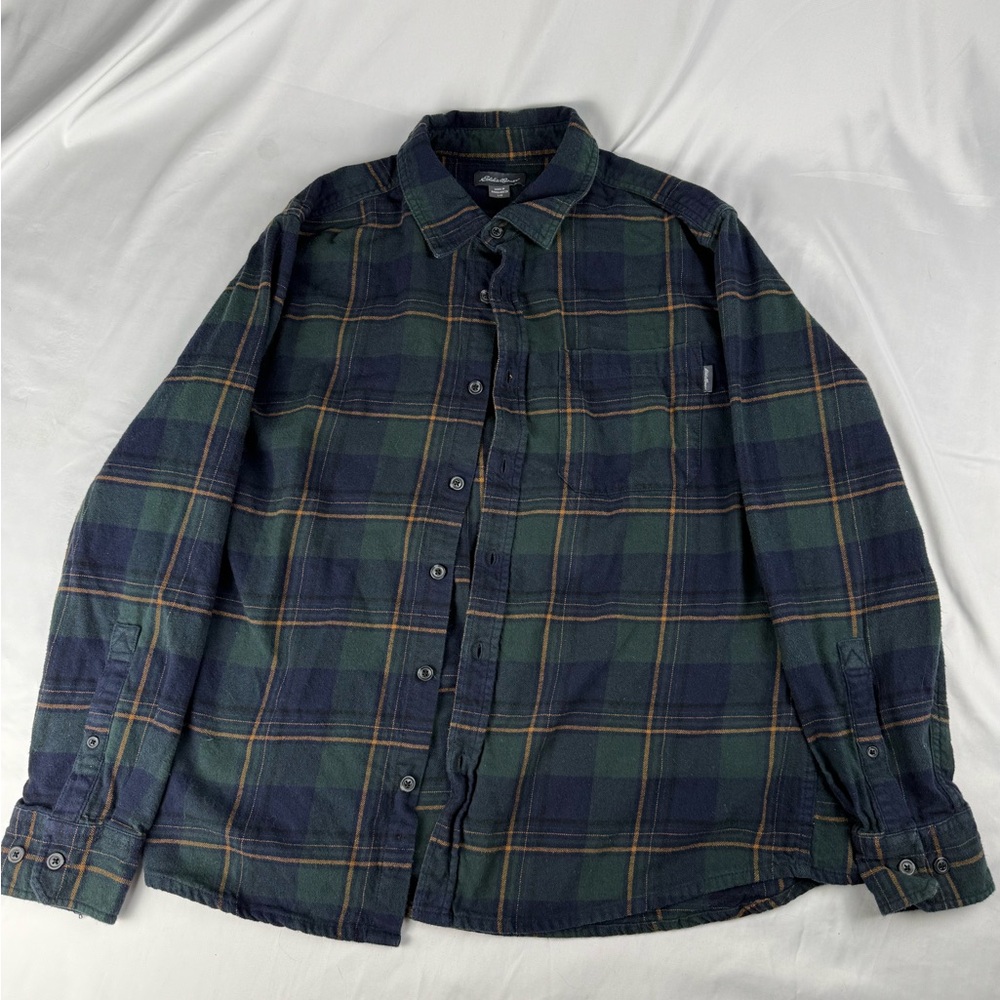 Eddie Bauer Men's Casual Plaid Shirt - Navy and Forest Green